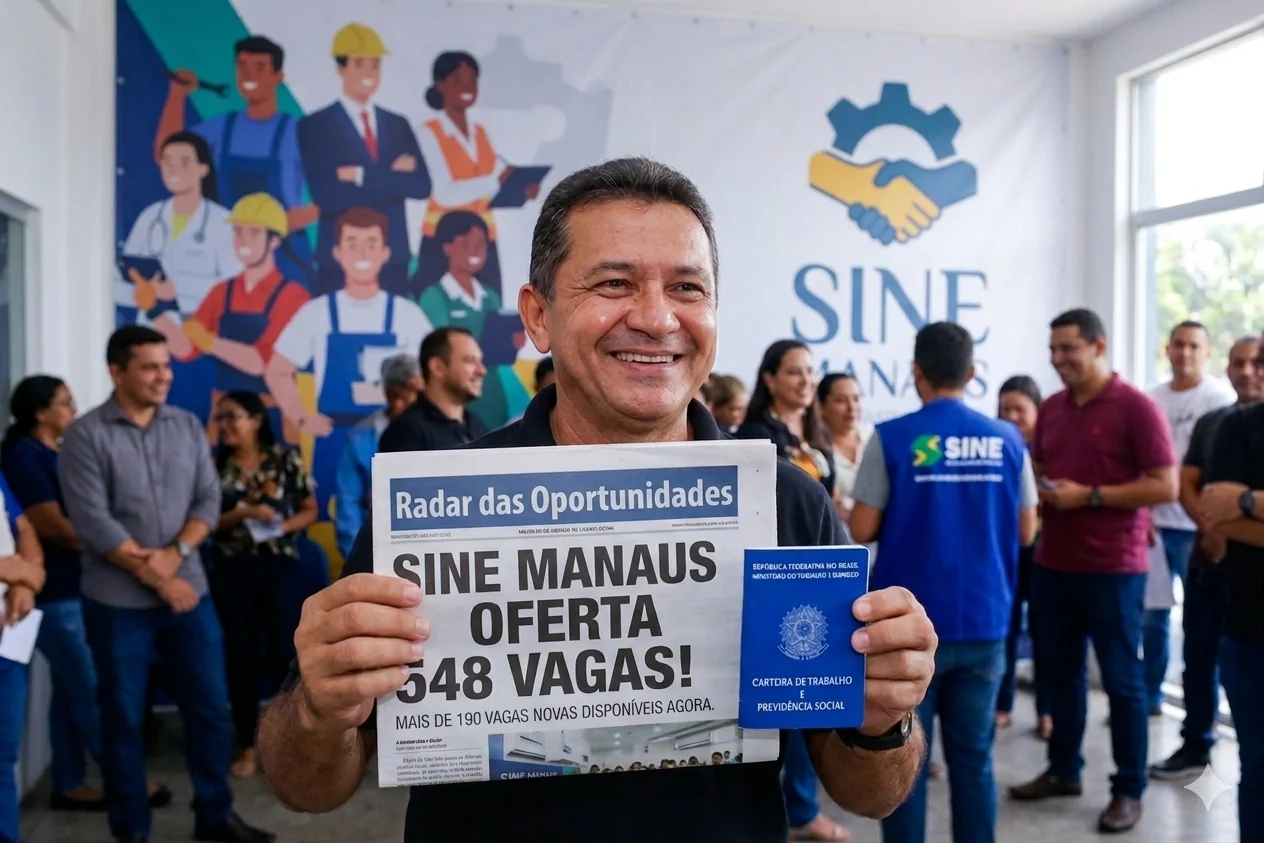 Uma miniatura de vídeo impactante para a nova Carteira de Trabalho Digital do Brasil. Em primeiro plano, uma mão com um relógio de couro segura uma Carteira de Trabalho física aberta, revelando a página de dados e a capa azul. O fundo apresenta uma placa de metal brilhante com o texto em relevo: "REDE NACIONAL DE OPORTUNIDADES" e "BRASIL", com o slogan "CONECTANDO TALENTOS E FUTUROS". Abaixo da placa, uma tela digital mostra uma rede complexa de engrenagens interligadas em teal e verde, centrada em um ícone de aperto de mão, com linhas de luz radiantes. Sobreposições de texto em negrito e alto contraste estão presentes: no canto superior esquerdo, em amarelo, "NOVA CARTEIRA DIGITAL!"; e no canto inferior direito, em branco com borda azul, "OPORTUNIDADES!". O estilo é dinâmico e focado na tecnologia.