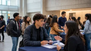 Jovem participa de feira de emprego e recebe orientação profissional