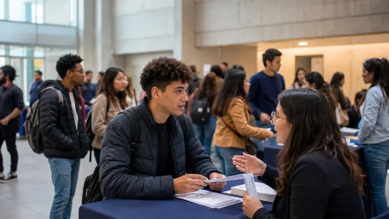 Jovem participa de feira de emprego e recebe orientação profissional