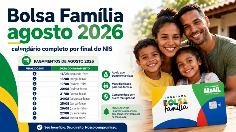 Bolsa Família agosto 2026 com calendário completo por final do NIS