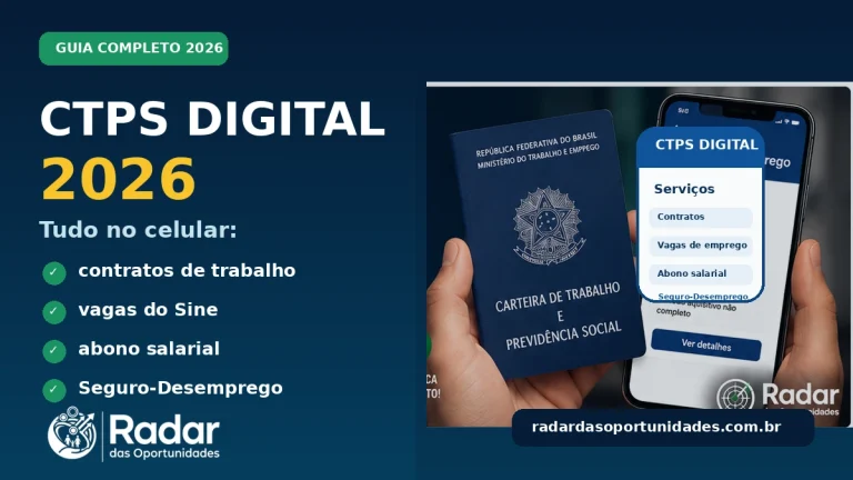 CTPS Digital 2026 com contratos, vagas e benefícios no celular