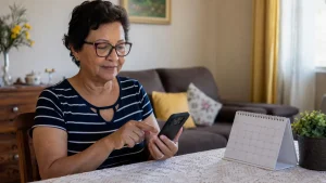 Beneficiária consulta o 13º salário do INSS em novembro de 2026 pelo celular