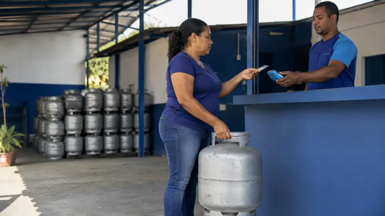 Beneficiária usa o vale do Gás do Povo em uma revenda credenciada