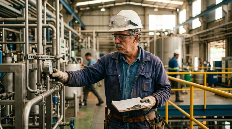 Técnico especializado em ambiente industrial no Brasil verificando segurança para aposentadoria especial